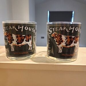 Pair of Neiman Marcus Steak House cocktail drink glasses